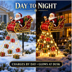 Day and night comparison of the Solar Santa sleigh garden light