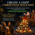 Family viewing a glowing Solar Santa sleigh decoration in a snowy front yard