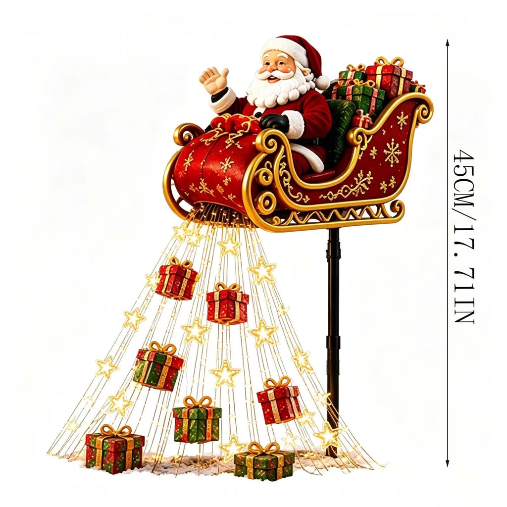 Solar Santa sleigh garden decoration with an approximate 17.7-inch height marker