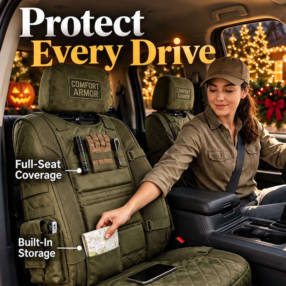 Tactical Car Seat Protector with Quick-Access Storage – Green