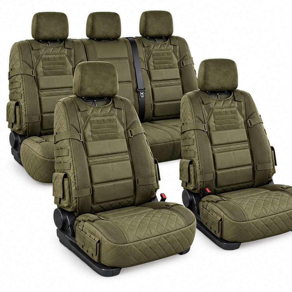 Tactical Car Seat Protector with Quick-Access Storage – Green