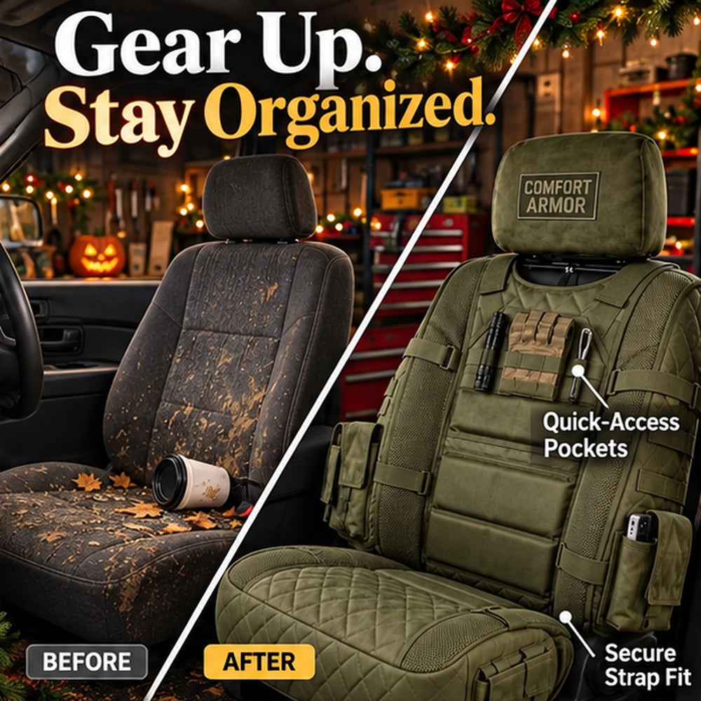 Tactical Car Seat Protector with Quick-Access Storage – Green