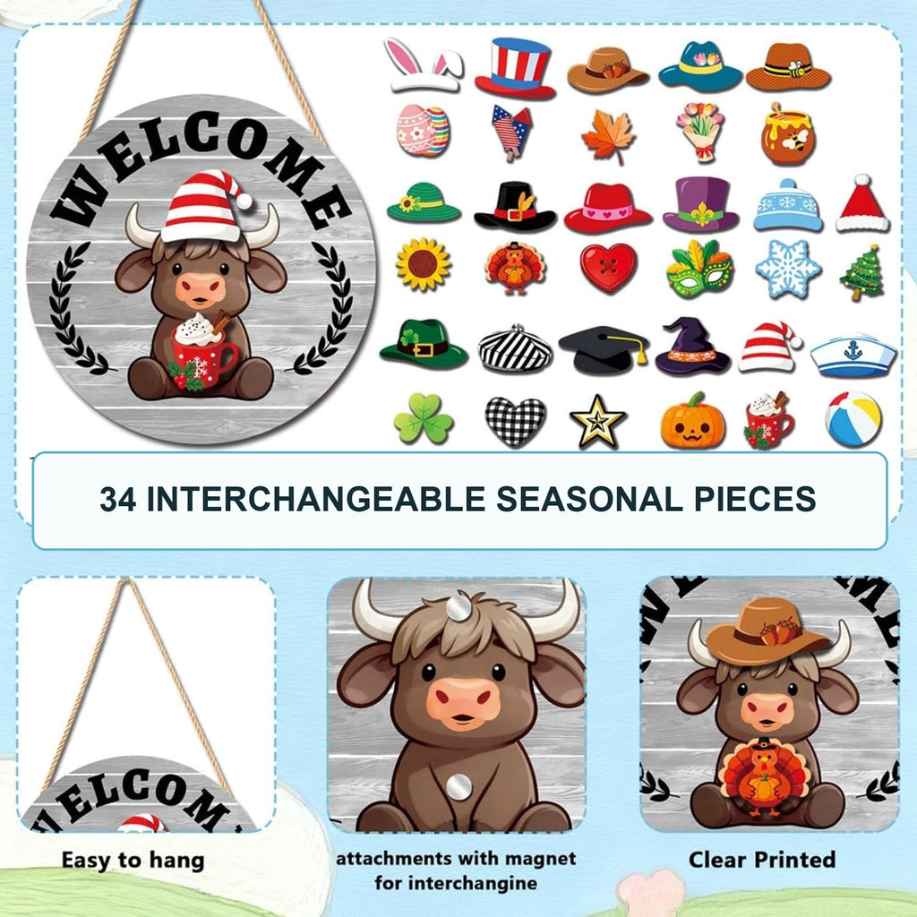 35-Piece Interchangeable Highland Cow Welcome Sign