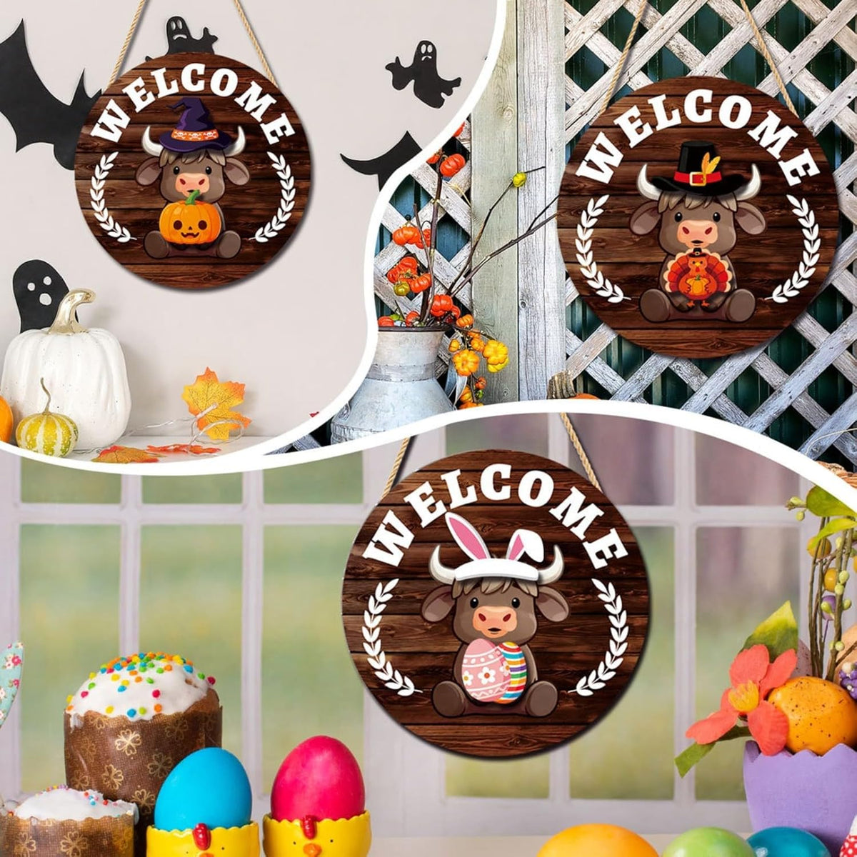 35-Piece Interchangeable Highland Cow Welcome Sign